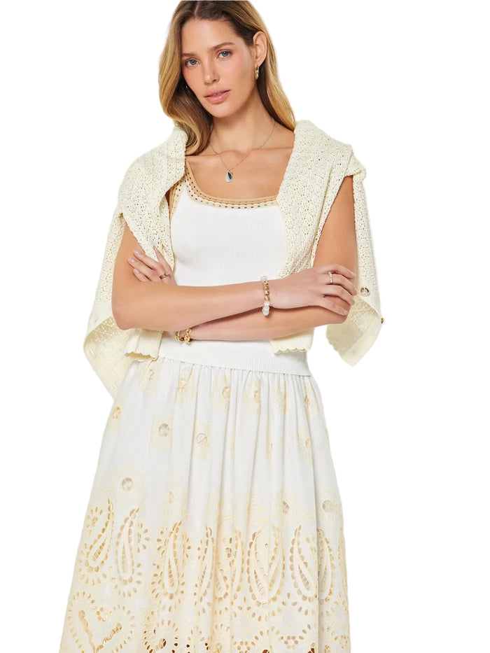 Eyelet Skirt Sleeveless Sweater Combo Midi Dress