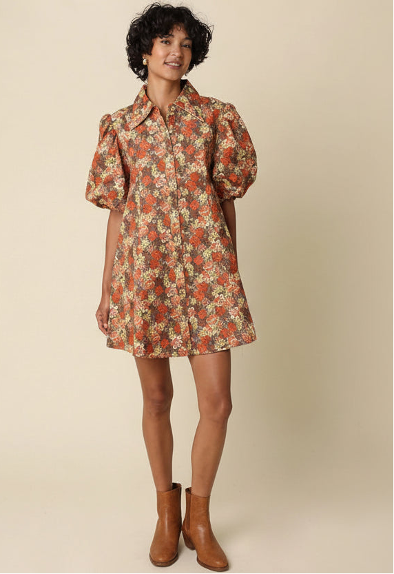 Lara Floral Puff Sleeve Mini Dress
