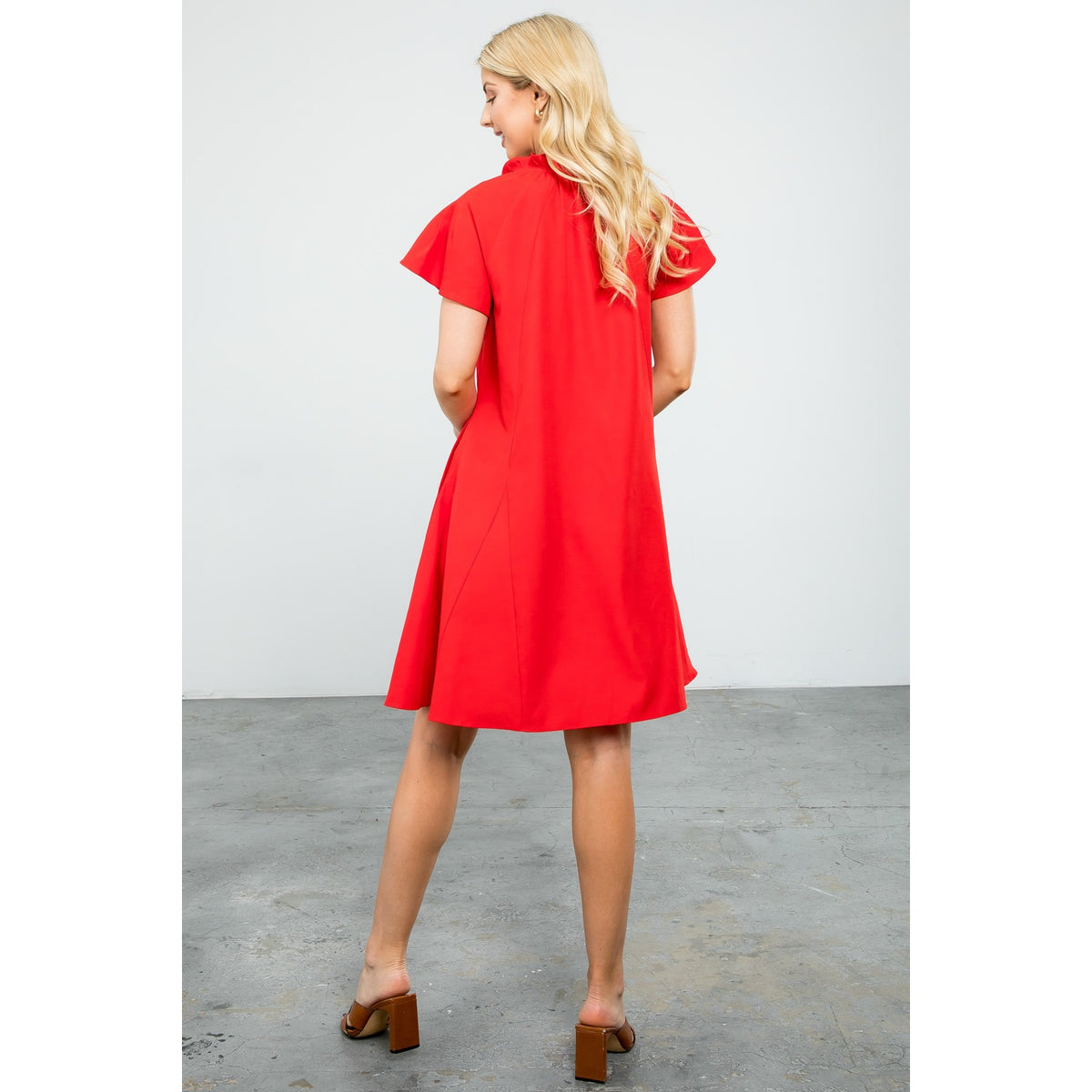 Red Flutter Sleeve Dress
