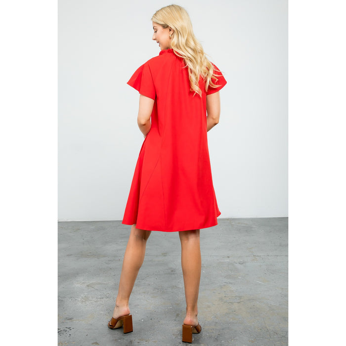 Red Flutter Sleeve Dress