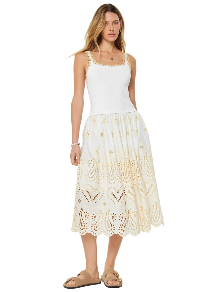 Eyelet Skirt Sleeveless Sweater Combo Midi Dress