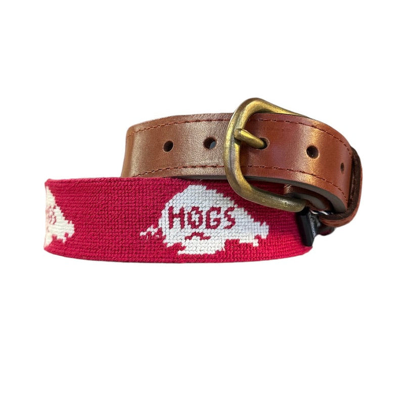 Arkansas Hogs Needlepoint Belt