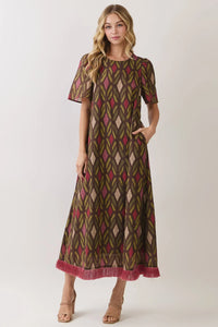 Geometric Print Fringe Hem Dress