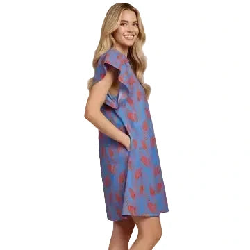Leaf Print Dress Dusty Blue