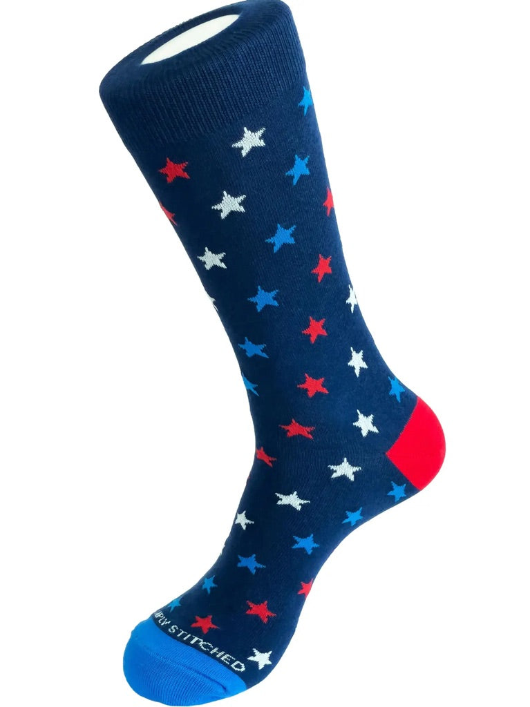 Red White and Blue Stars Crew Sock