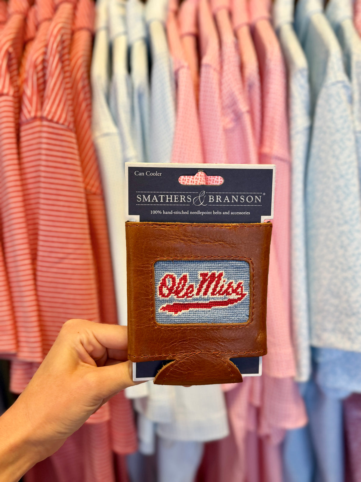 Ole Miss Underline Script Needlepoint Can Cooler