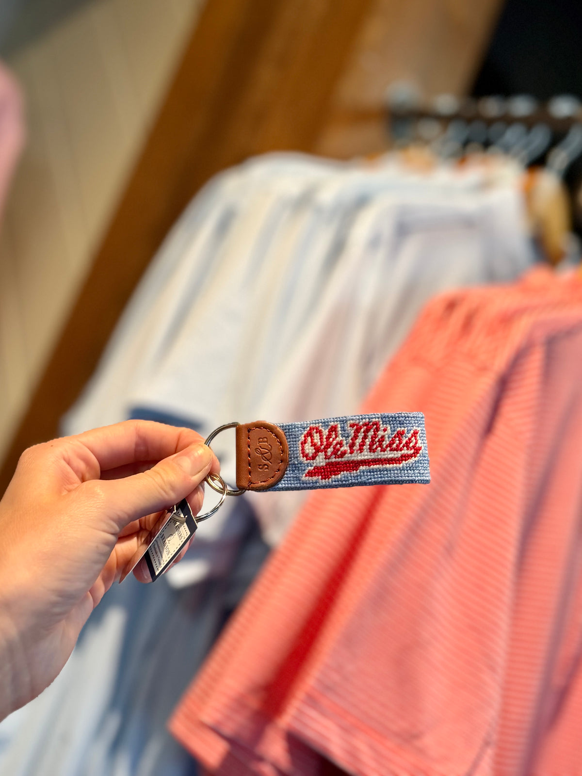 Ole Miss Underline Script Key Fob (Powder Blue)