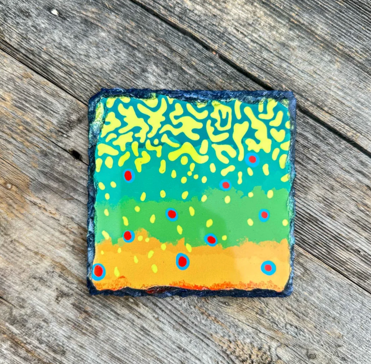 Trout Pattern Slate Coaster Singles