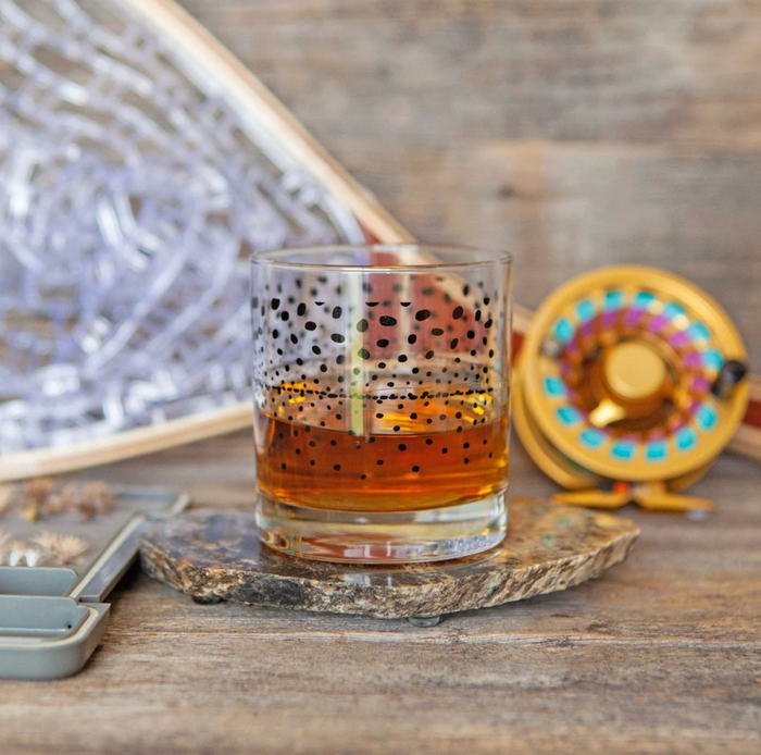Trout Pattern Rocks Glass