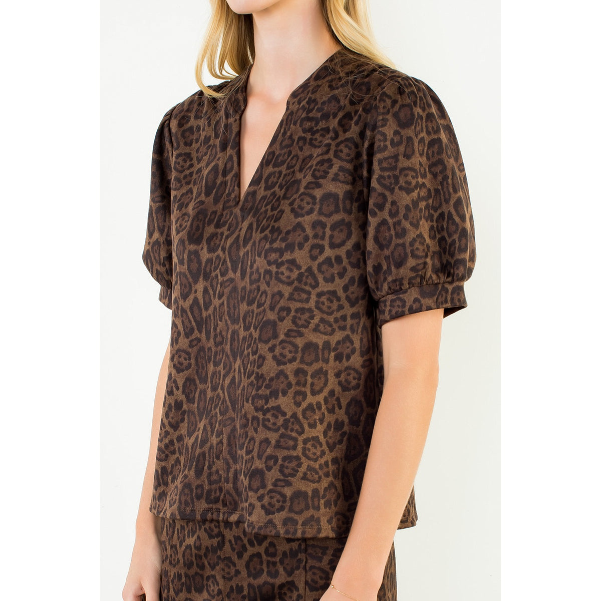 Soft Sueded Animal Print  V-Neck Top
