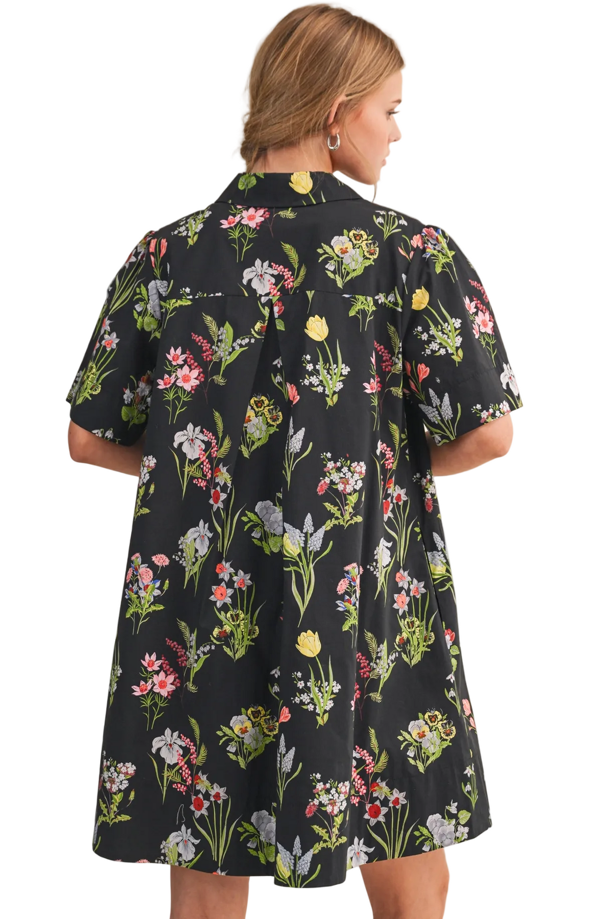 Black Floral Button Down Mini Dress