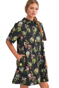 Black Floral Button Down Mini Dress