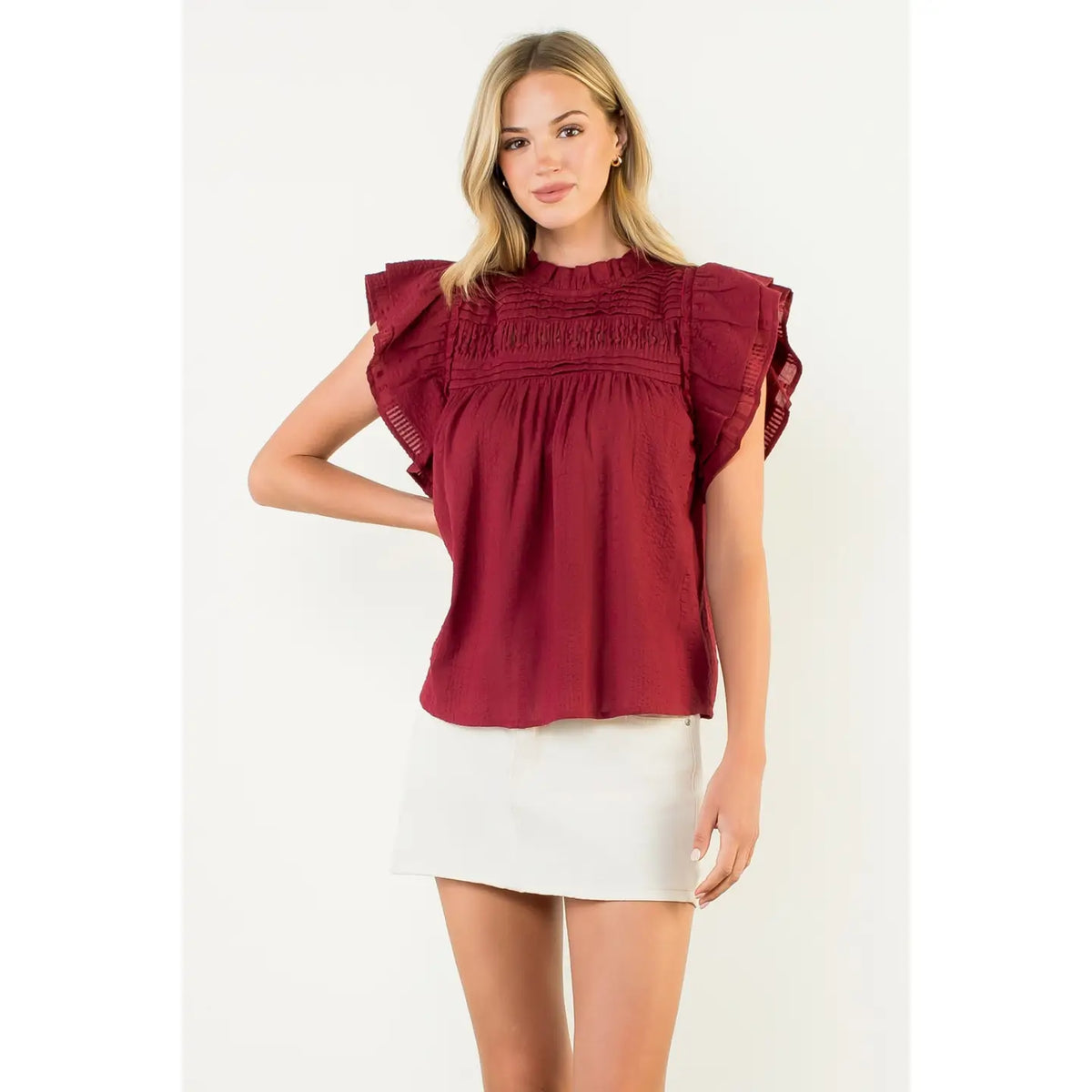 The Perfect Merlot Flutter Sleeve Top