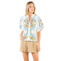Embroidered Puff Sleeve Floral Top