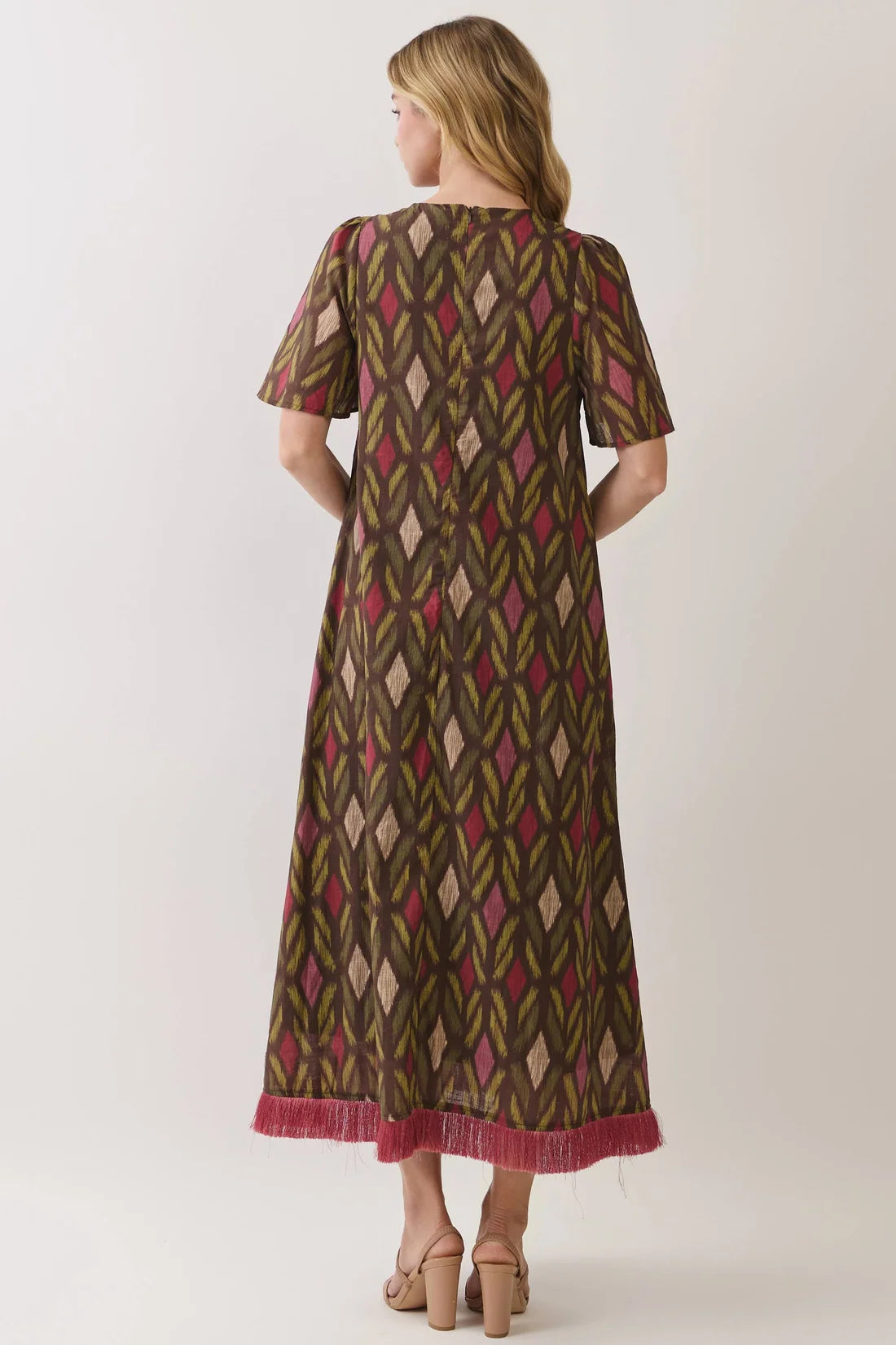 Geometric Print Fringe Hem Dress
