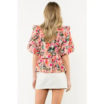 Puff Sleeve Multi Color Top