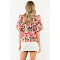 Puff Sleeve Multi Color Top