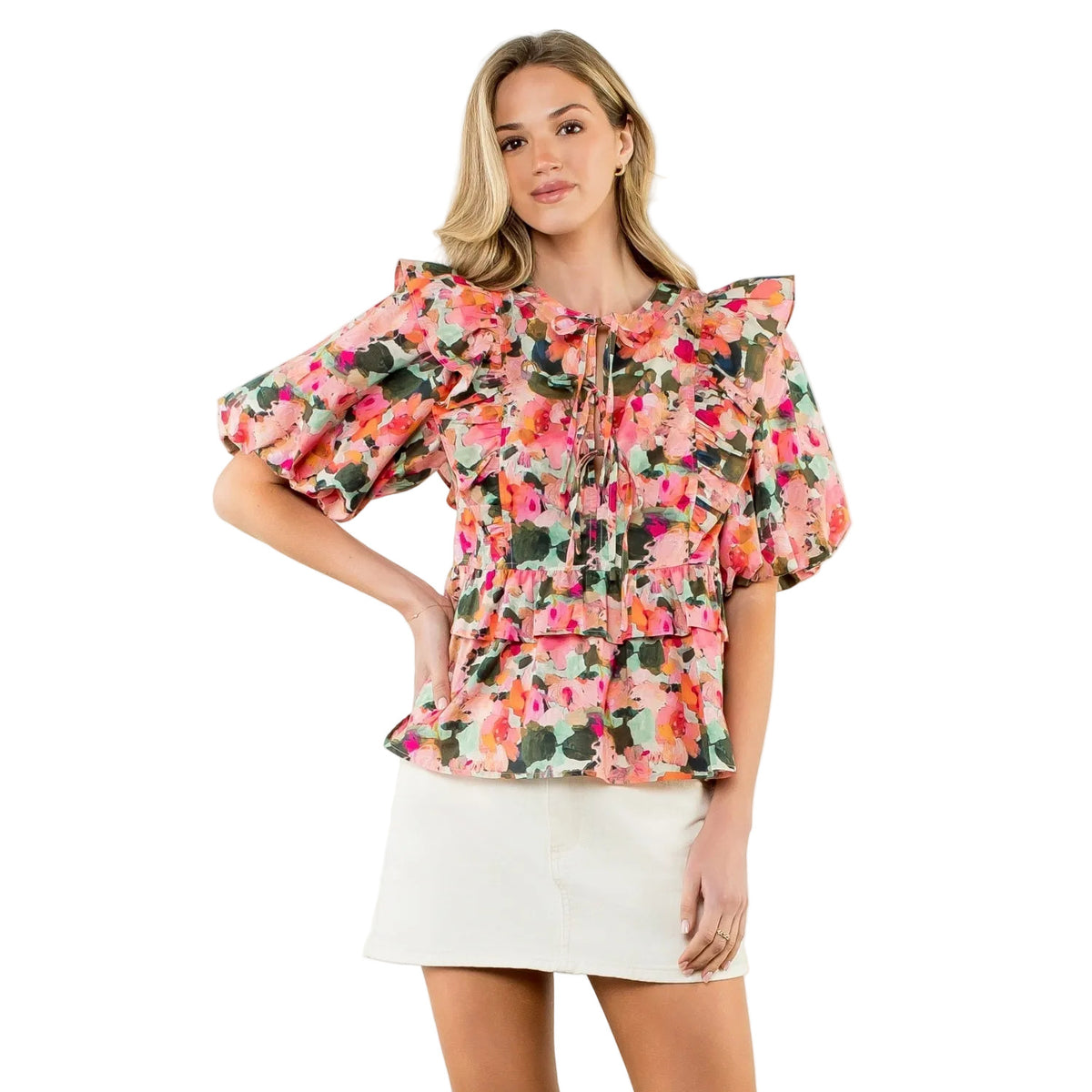 Puff Sleeve Multi Color Top