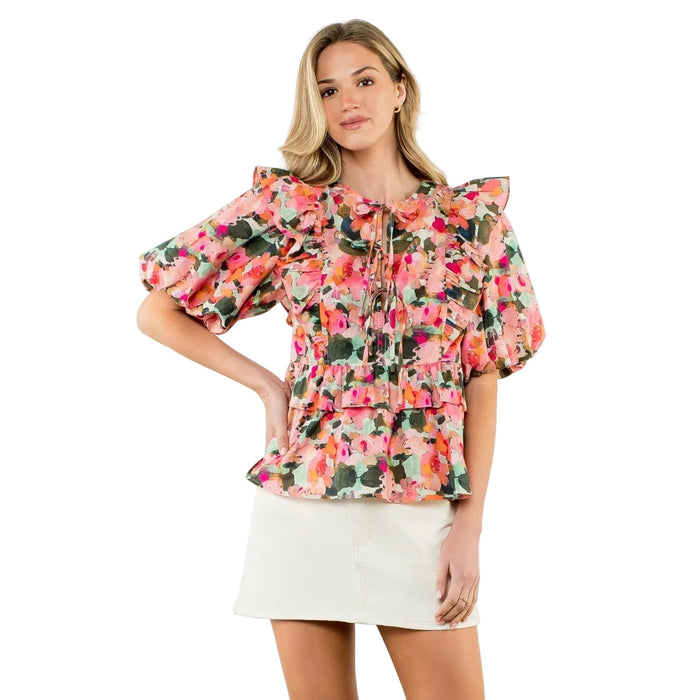 Puff Sleeve Multi Color Top