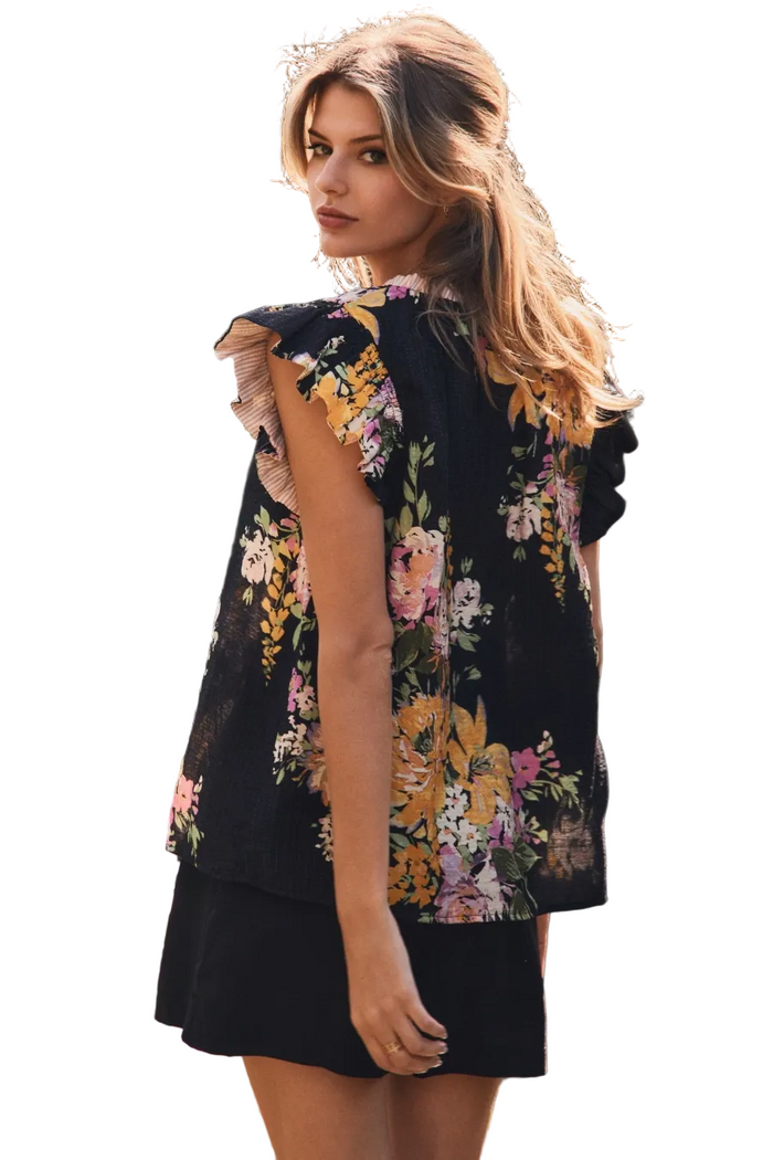 Floral Printed Black Sleeveless Top