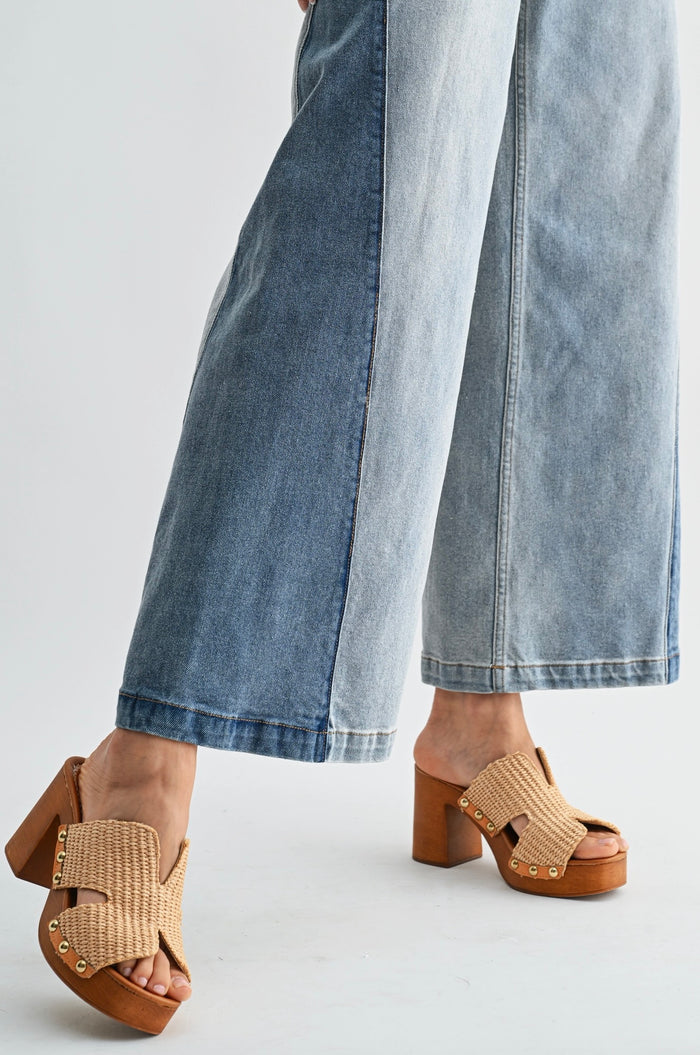 Wide Leg Two-Tone High Waist Jeans