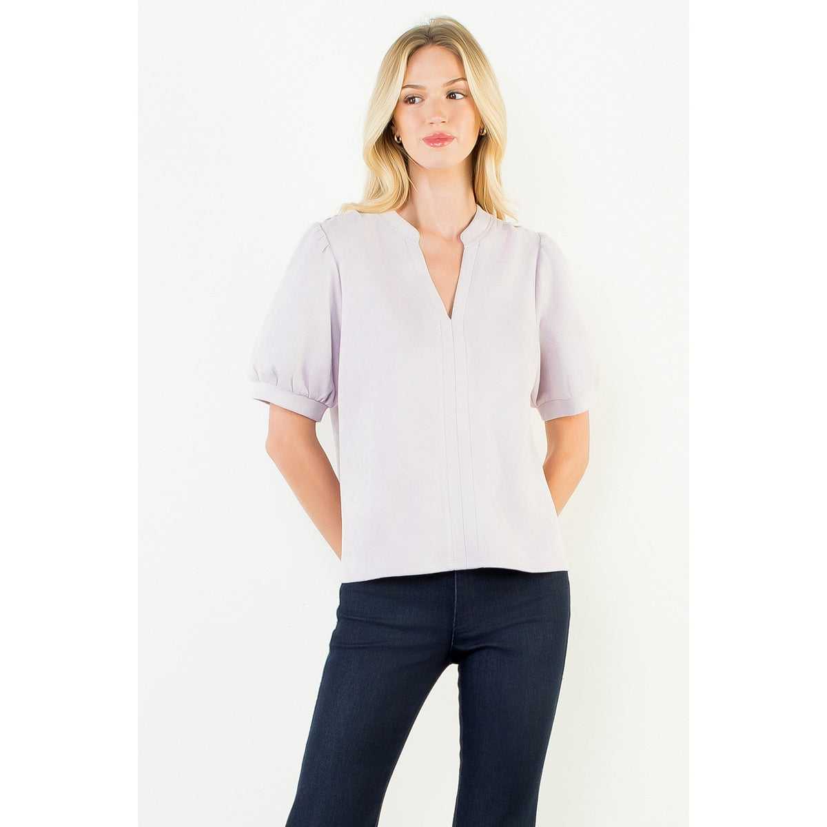 Soft Sueded V-Neck Top Whisper