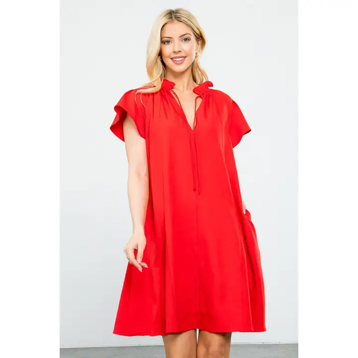 Red Flutter Sleeve Dress