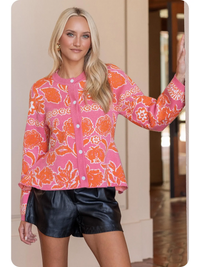 Pink Floral Intarsia Peplum Cardigan