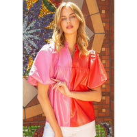 Colorblock Leather Top