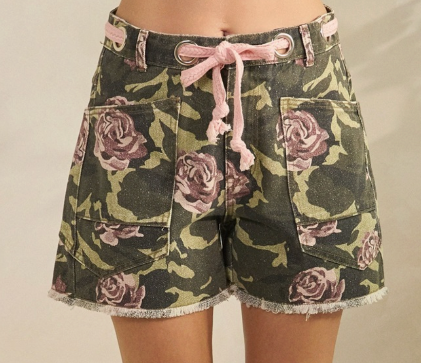Printed Denim Shorts