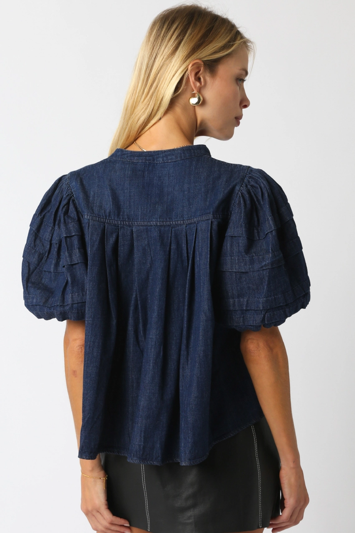 Delis Puff Sleeve Denim Blouse