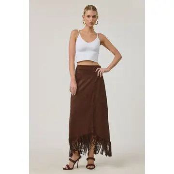 Western Fringe Faux Suede Maxi Skirt