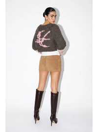 Intarsia Knit Open-Back Cropped Sweater
