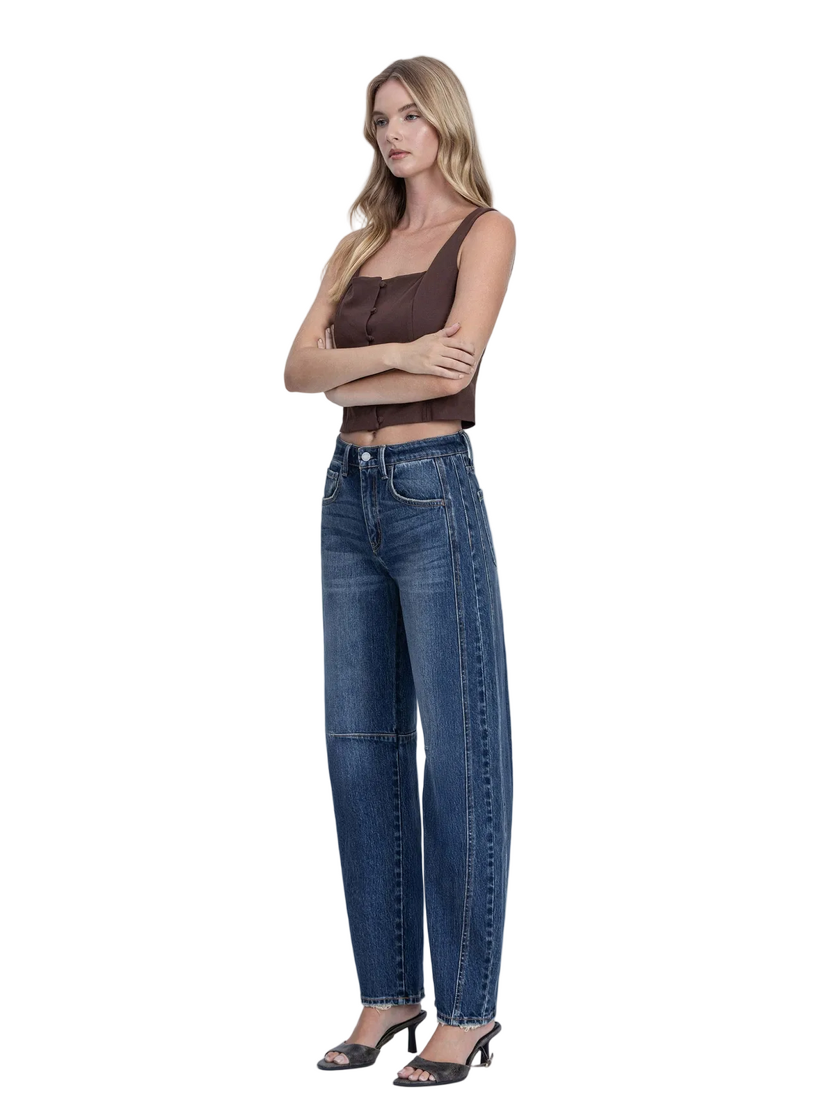 High Rise Dark Wash Barrel Jeans