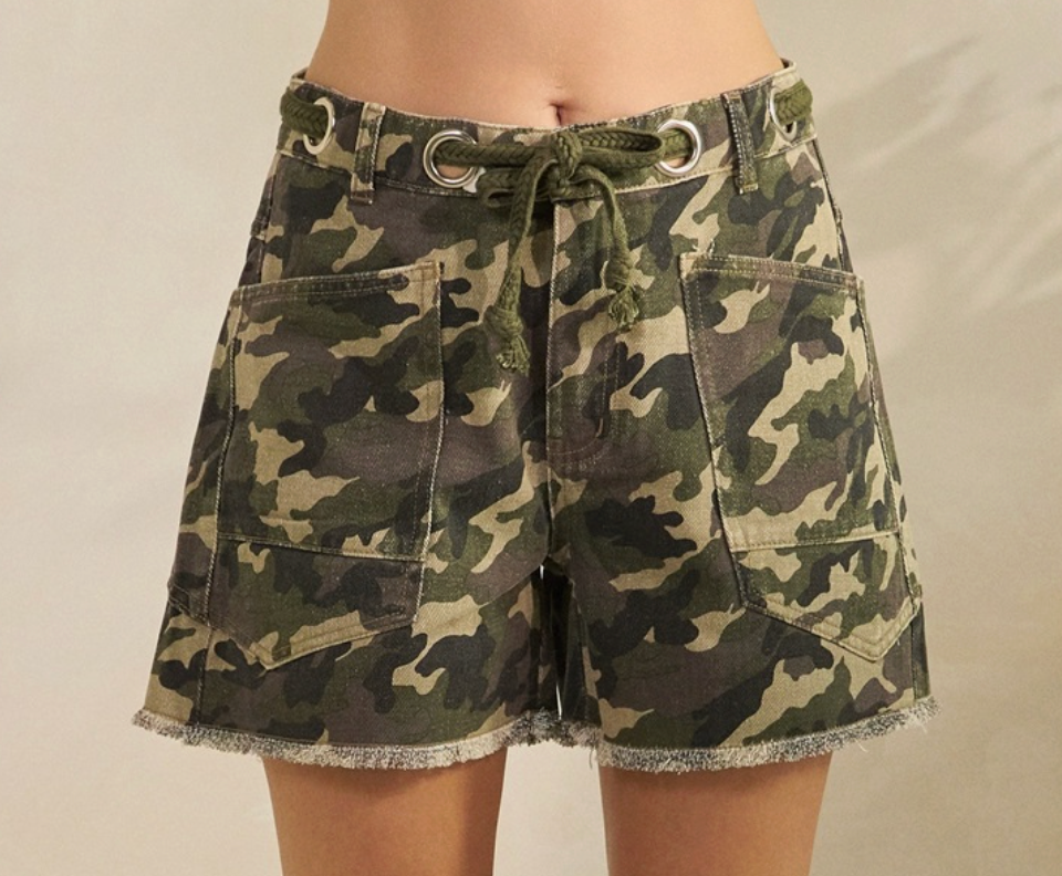 Printed Denim Shorts