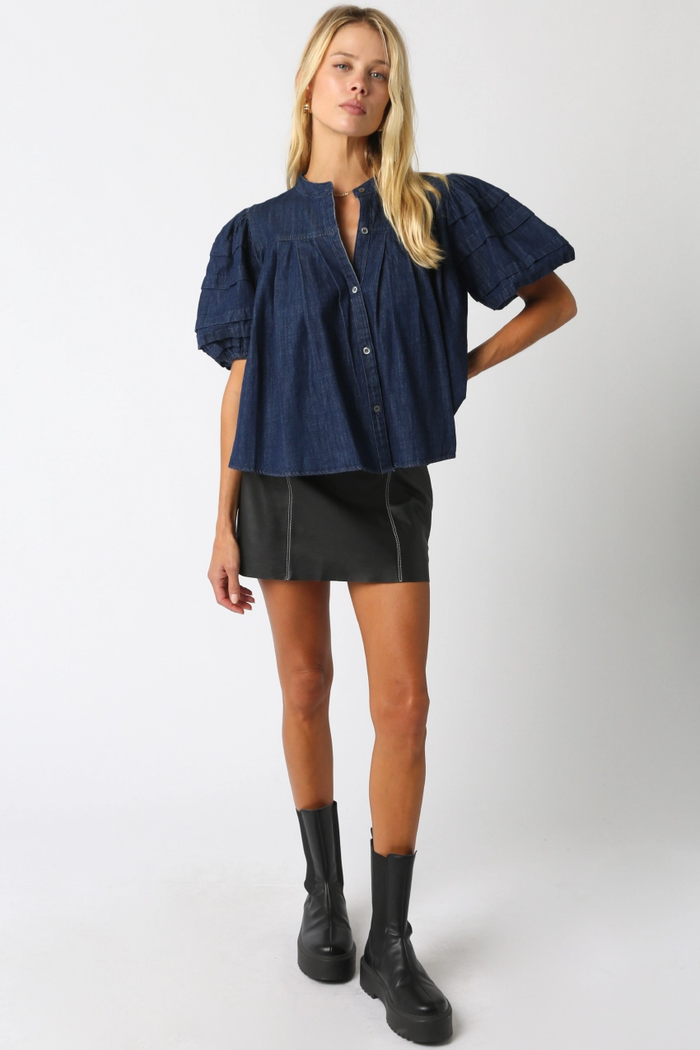 Delis Puff Sleeve Denim Blouse
