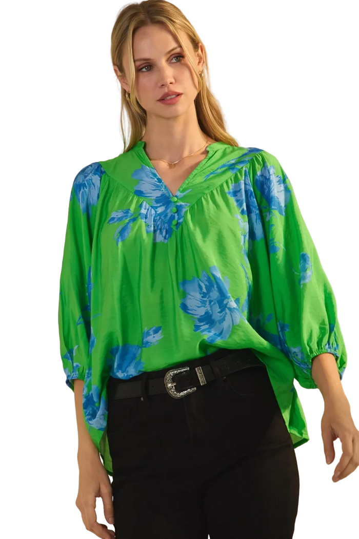 Floral Printed Green Blouse