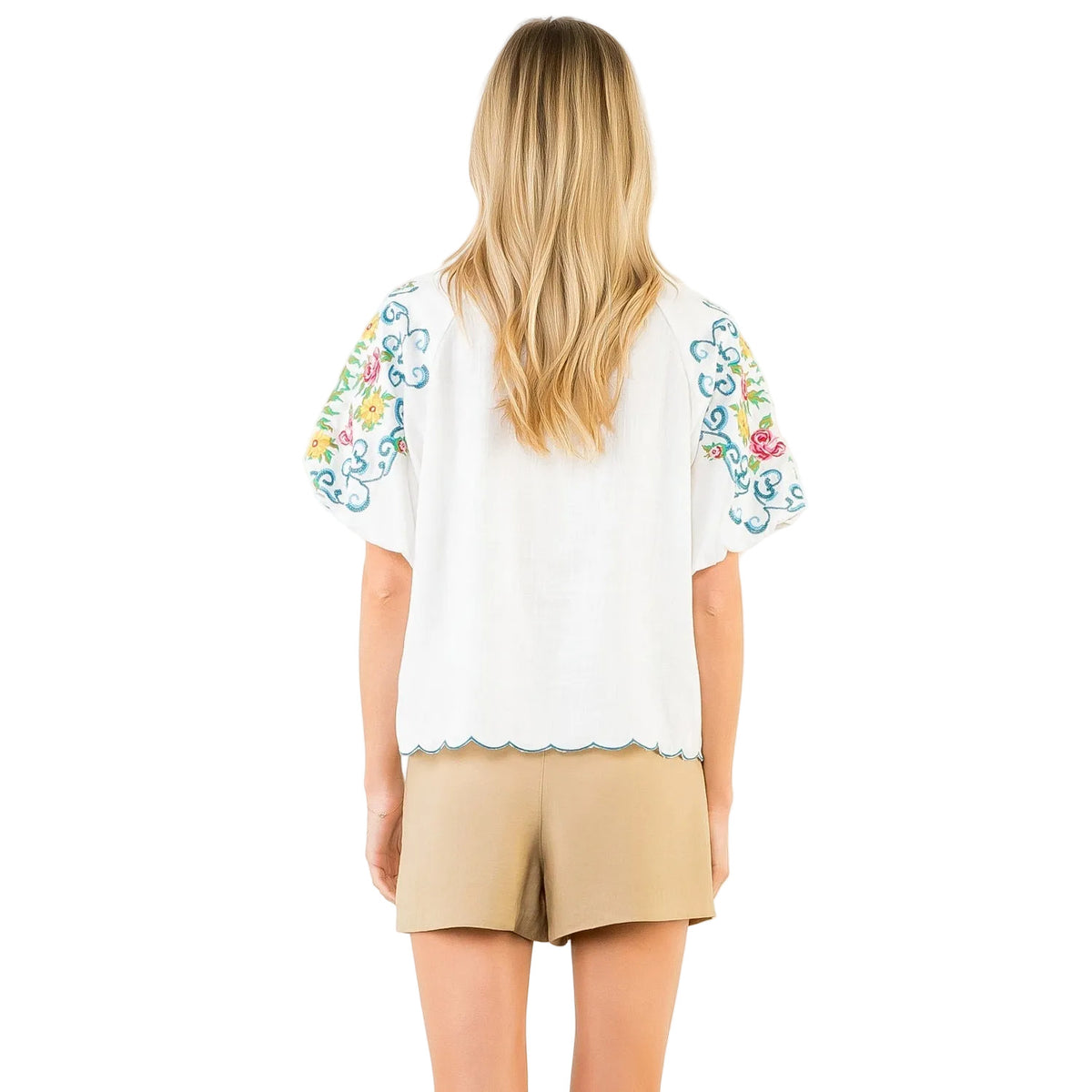 Embroidered Puff Sleeve Floral Top