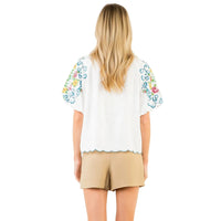 Embroidered Puff Sleeve Floral Top