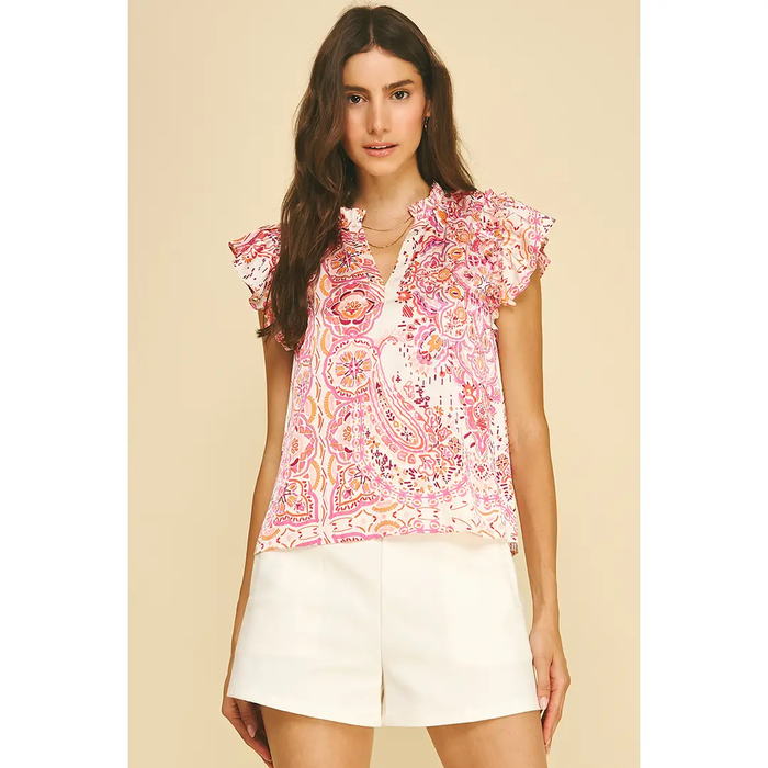 Paisley Ruffle Sleeve Blouse