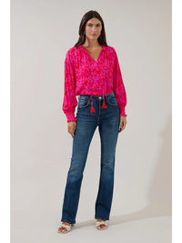 Weylin Split Neck Blouse Rouge Floral