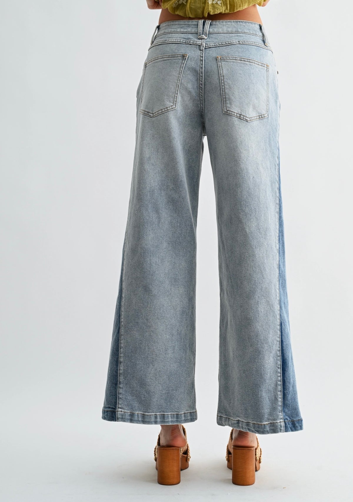 Wide Leg Two-Tone High Waist Jeans